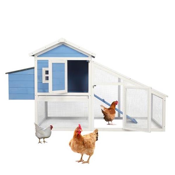 69" Wooden Chicken Hutch Hen Coop Habitat Pigeon House with Egg Case & Tray & Running Cage Blue Part B