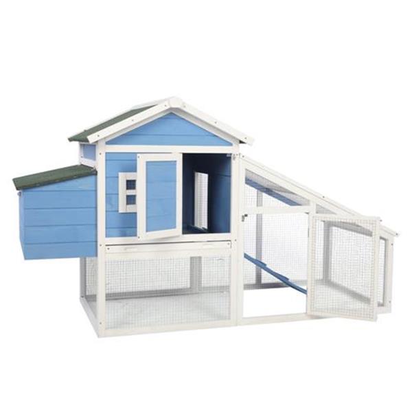 69" Wooden Chicken Hutch Hen Coop Habitat Pigeon House with Egg Case & Tray & Running Cage Blue Part B