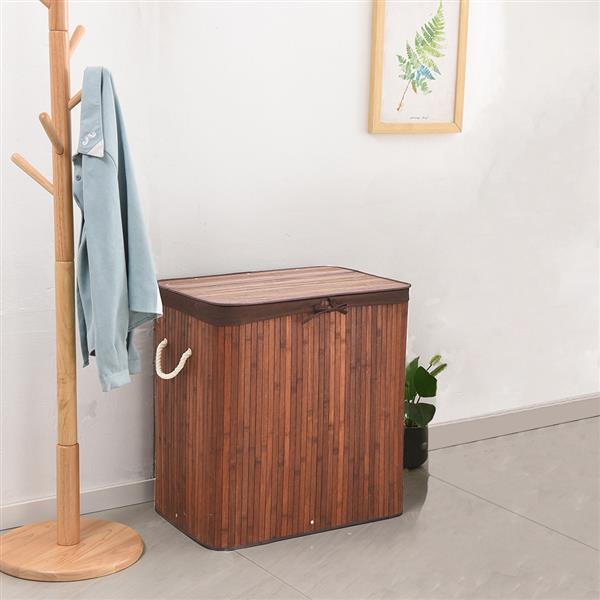 Divided Laundry Hamper, Two-Section Bamboo Laundry Basket Sorter with Removable Liner and Handles