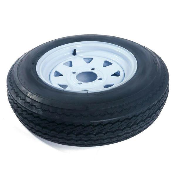 1 - 5.30-12 LRC TL 1050LBS Bias Trailer Tire on 12" 5 Lug White STP Wheels