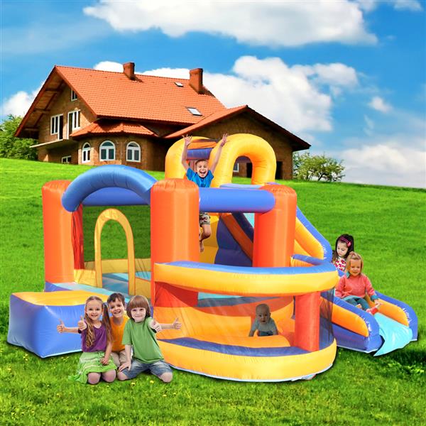 Inflatable Bounce House,Slide Bouncer with Basketball Hoop, Climbing Wall, Large Jumping Area, Ideal Kids Jumper