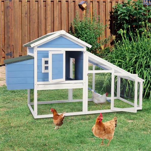 69" Wooden Chicken Hutch Hen Coop Habitat Pigeon House with Egg Case & Tray & Running Cage Blue Part B