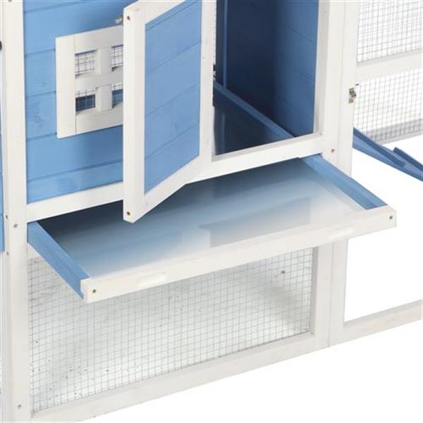 69" Wooden Chicken Hutch Hen Coop Habitat Pigeon House with Egg Case & Tray & Running Cage Blue Part B