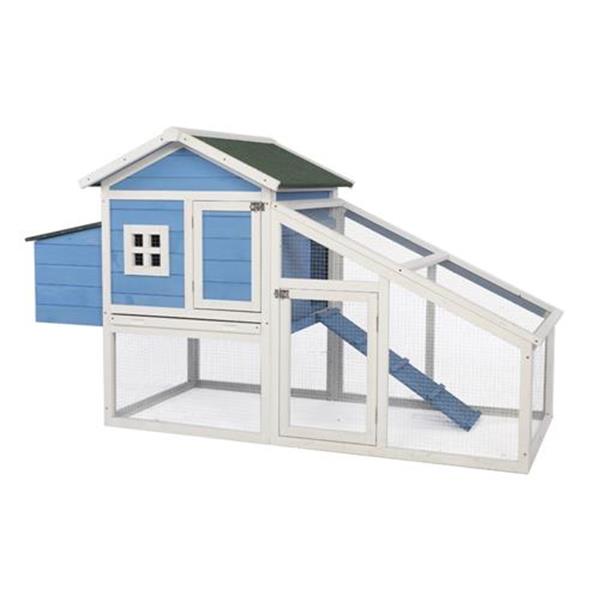 69" Wooden Chicken Hutch Hen Coop Habitat Pigeon House with Egg Case & Tray & Running Cage Blue Part B