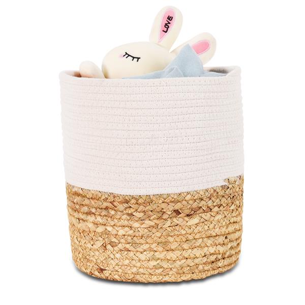 Cotton Rope Plant Basket with Water Hyacinth Modern Indoor Planter Up to 10 Inch Pot Woven Storage Organizer with Handles Home Decor, 11" x 11"