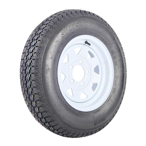 Set of 2 175/80D13 LRC ET Bias Trailer Tire on 13" 5 Lug White Spoke Steel Wheel