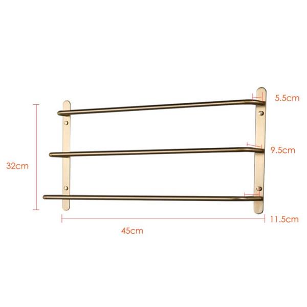 THREE Stagger Layers Towel Rack Luxury Brushed Gold 304 Stainless Steel Towel Bars Bathroom Accessories Set 17.72 inches KJWY003JIN-45CM