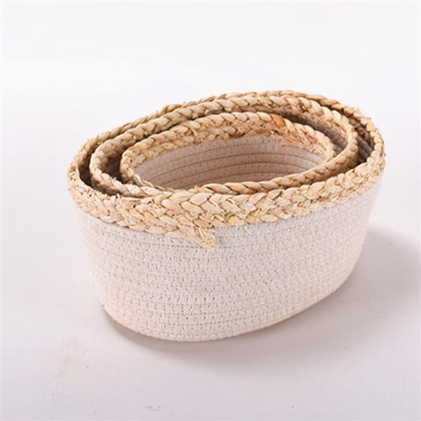 Rope Woven Storage Baskets Set of 3 - Small White Rope Baskets for Shelves, Decorative Nursery Baskets Organizer Bins for Baby Toys, Nursery Decor