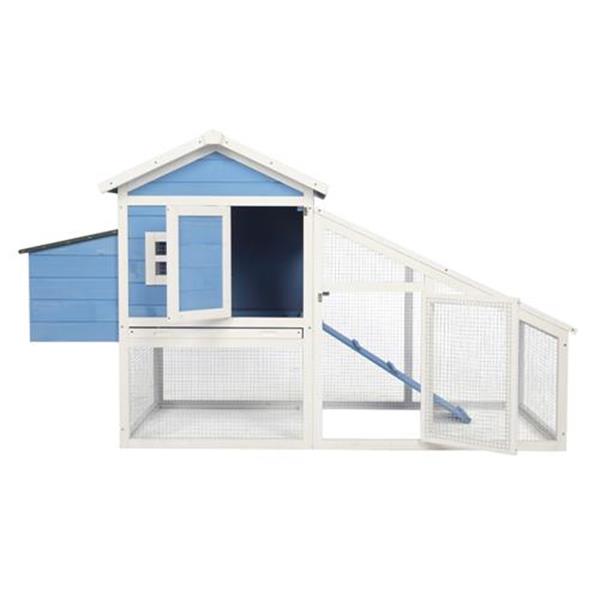 69" Wooden Chicken Hutch Hen Coop Habitat Pigeon House with Egg Case & Tray & Running Cage Blue Part B