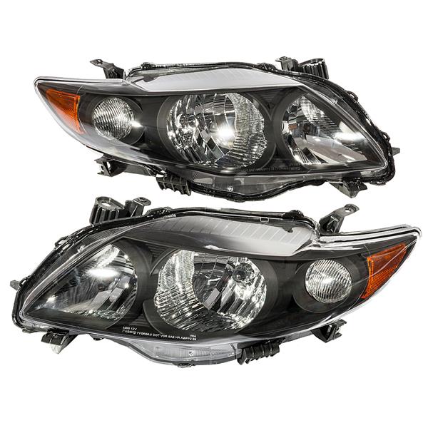 2pcs Front Left Right Car Headlights for Toyota Corolla 2009-2010 Black Housing & Clear Lens