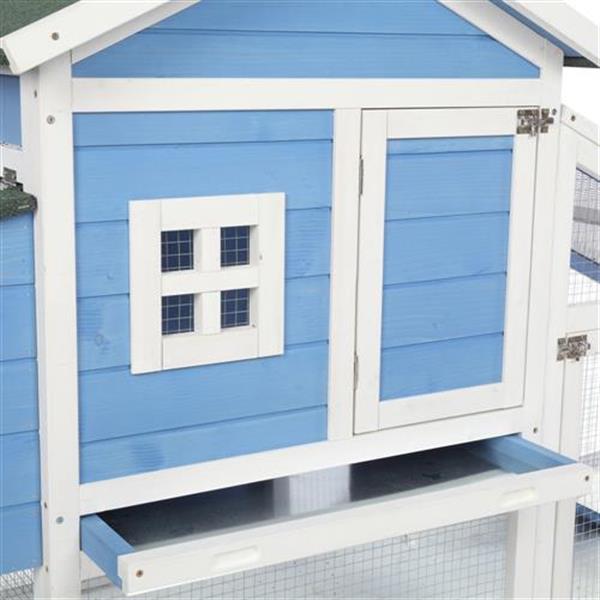 69" Wooden Chicken Hutch Hen Coop Habitat Pigeon House with Egg Case & Tray & Running Cage Blue Part B