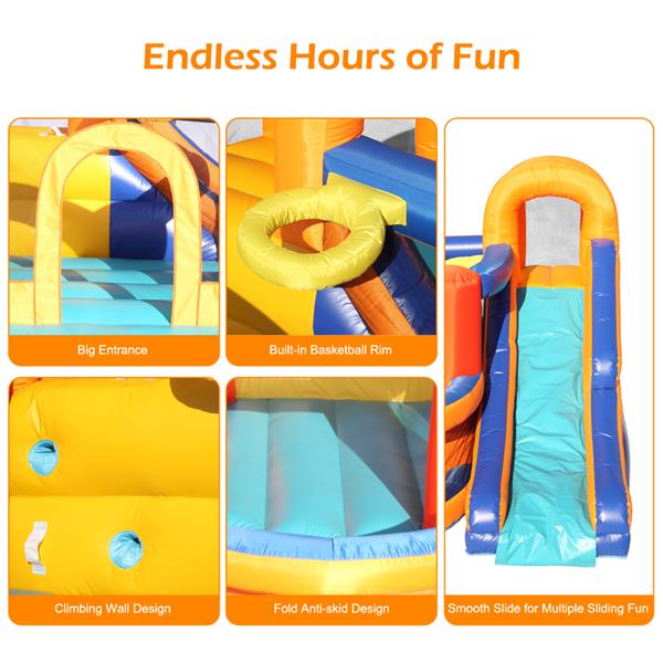Inflatable Bounce House,Slide Bouncer with Basketball Hoop, Climbing Wall, Large Jumping Area, Ideal Kids Jumper