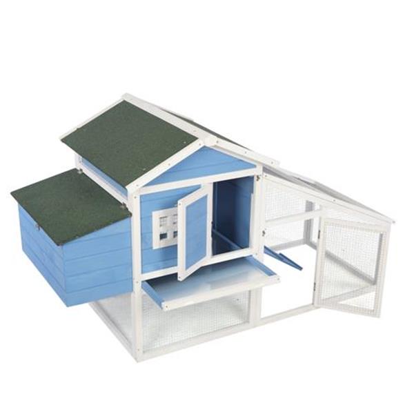 69" Wooden Chicken Hutch Hen Coop Habitat Pigeon House with Egg Case & Tray & Running Cage Blue Part B