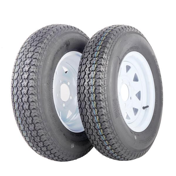 Set of 2 175/80D13 LRC ET Bias Trailer Tire on 13" 5 Lug White Spoke Steel Wheel