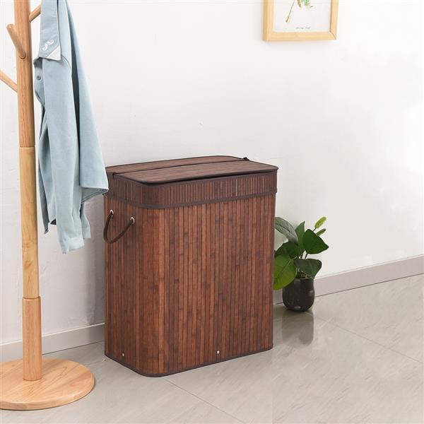 Bamboo Laundry Basket Hamper with Lid Handles and Removable Liner Dirty Clothes Storage Sorter Rectangular