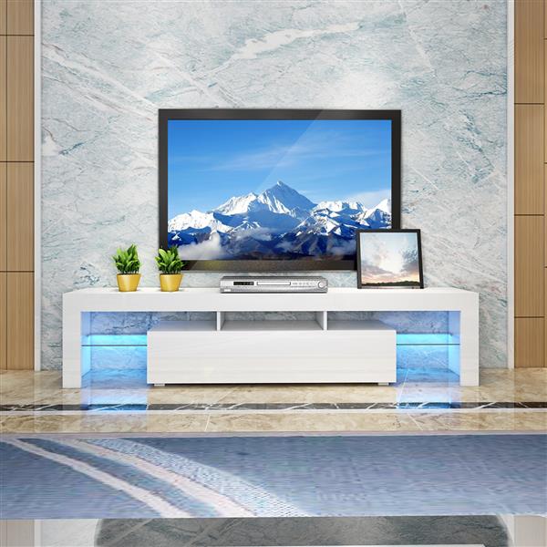 Large 200CM LED TV Stand Cabinet Unit Modern High Gloss Door LED Light White