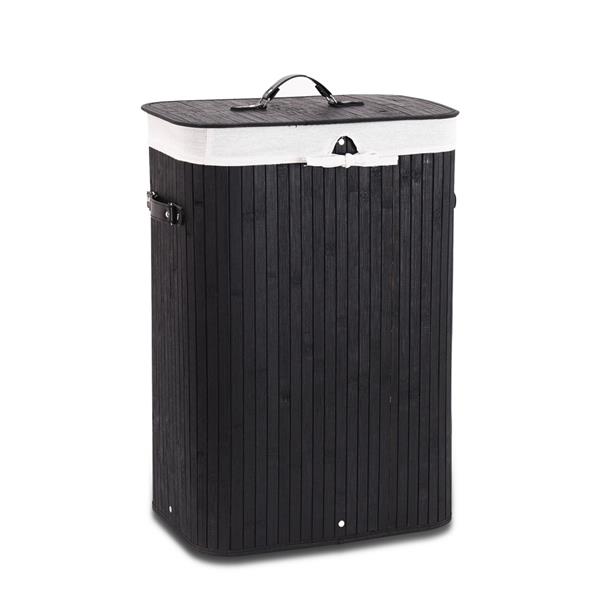 Bamboo Laundry Hamper Portable, Dirty Clothes Storage Basket with Lid and Removable Liner, Large Storage Clothes Bin with Handles, Suitable for Bedroom, Bathroom-black