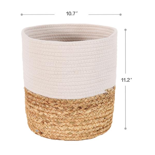 Cotton Rope Plant Basket with Water Hyacinth Modern Indoor Planter Up to 10 Inch Pot Woven Storage Organizer with Handles Home Decor, 11" x 11"