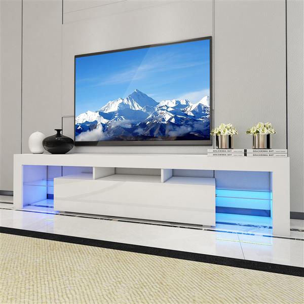 Large 200CM LED TV Stand Cabinet Unit Modern High Gloss Door LED Light White