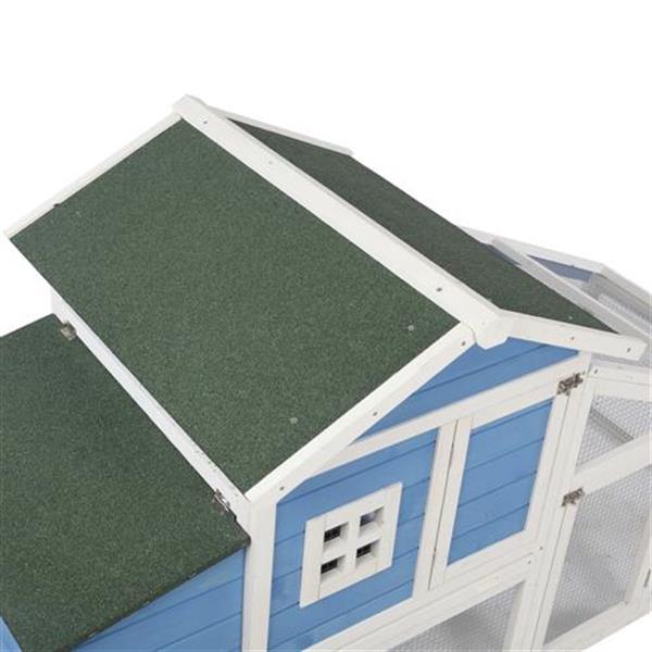 69" Wooden Chicken Hutch Hen Coop Habitat Pigeon House with Egg Case & Tray & Running Cage Blue Part B
