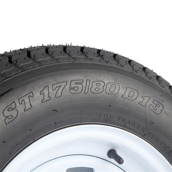 Set of 2 175/80D13 LRC ET Bias Trailer Tire on 13" 5 Lug White Spoke Steel Wheel