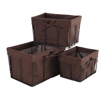 Wire Basket Set with Removable Fabric Liner, Rustic Farmhouse Open Home Storage Bins & Decorative Baskets for Shelves in Laundry Room, Bathroom, Kitchen Organizing