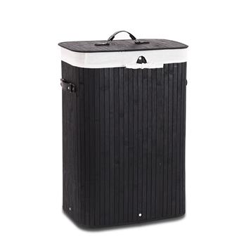 Bamboo Laundry Hamper Portable, Dirty Clothes Storage Basket with Lid and Removable Liner, Large Storage Clothes Bin with Handles, Suitable for Bedroom, Bathroom-black