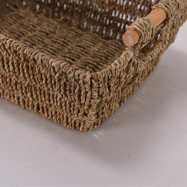 2PCS Hand-Woven Large Storage Baskets with Wooden Handles, Seagrass Wicker Baskets for Organizing