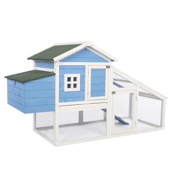 69" Wooden Chicken Hutch Hen Coop Habitat Pigeon House with Egg Case & Tray & Running Cage Blue Part B