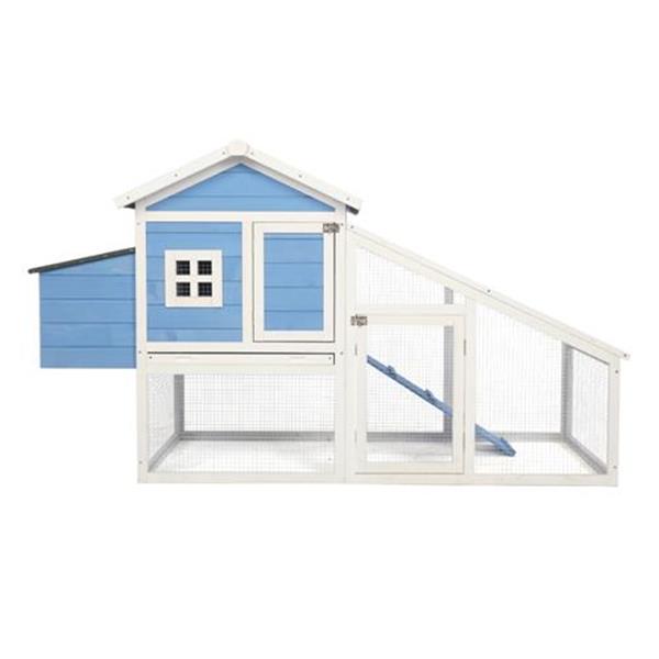 69" Wooden Chicken Hutch Hen Coop Habitat Pigeon House with Egg Case & Tray & Running Cage Blue Part B