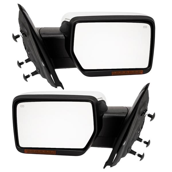 Left & Right Chrome For 04-14 Ford F-150 Power Heated LED Puddle Signals Mirrors