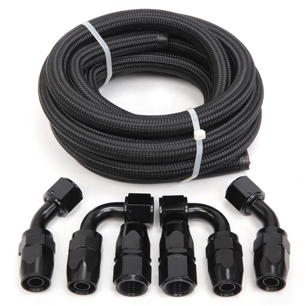 10AN 12-Foot Universal Black Fuel Hose   6 Black Connectors