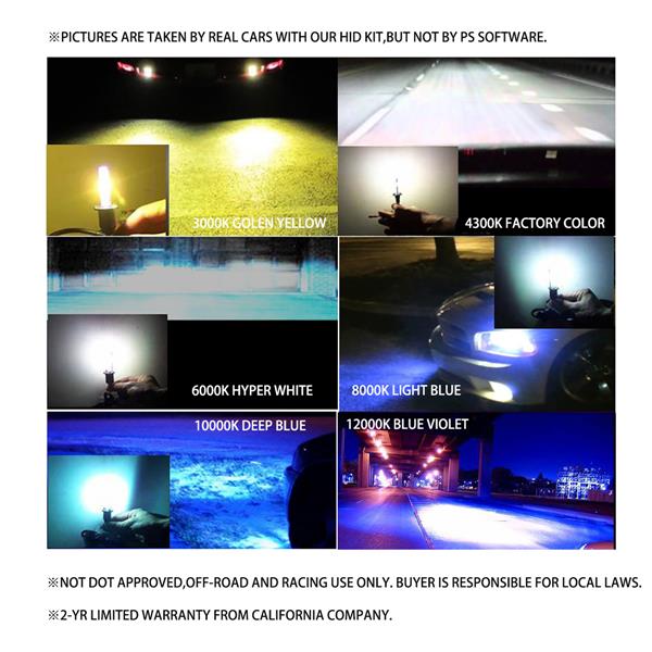 55W AC CANBUS H16 10000K HID Xenon Light Kit Error Free w/ Slim Ballasts