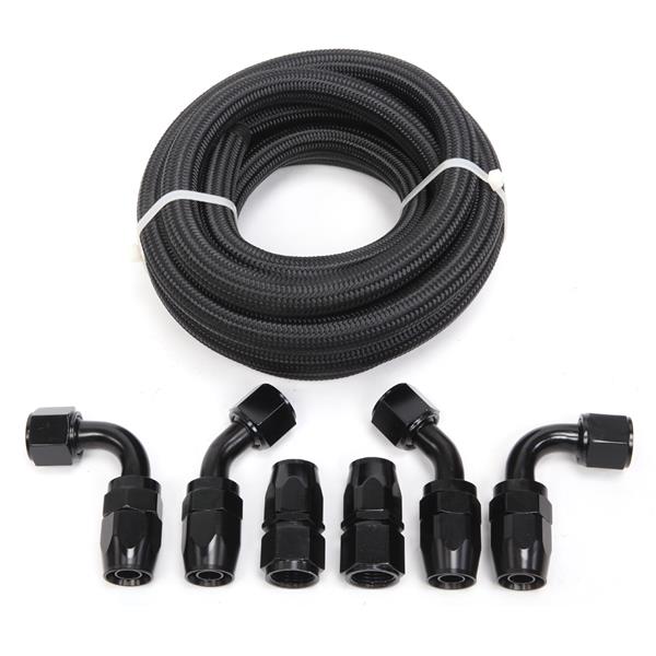 10AN 12-Foot Universal Black Fuel Hose   6 Black Connectors