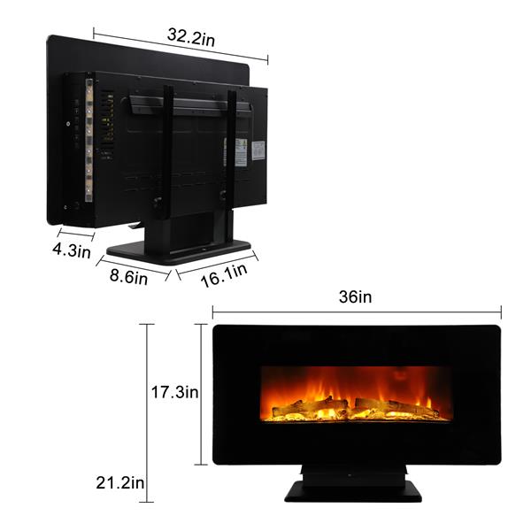 SF310-36A 36 inch 1400W Wall Hanging / Fireplace Colorful / Fake Wood / Heating Wire / with Small Remote Control Electronic / Black