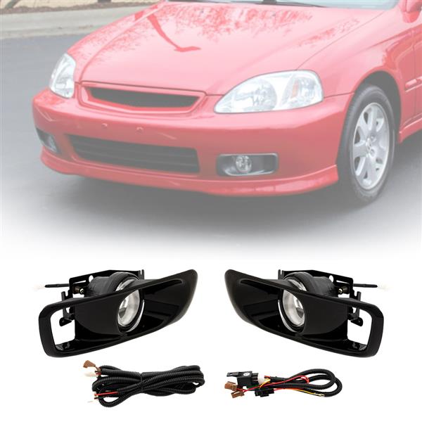 For 99-00 Honda Civic EK Clear Lens Fog Lights With Bulb Wiring harness