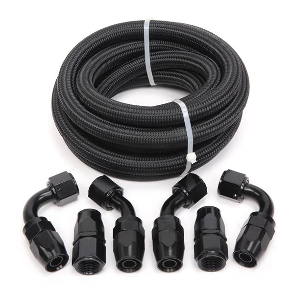 10AN 12-Foot Universal Black Fuel Hose   6 Black Connectors