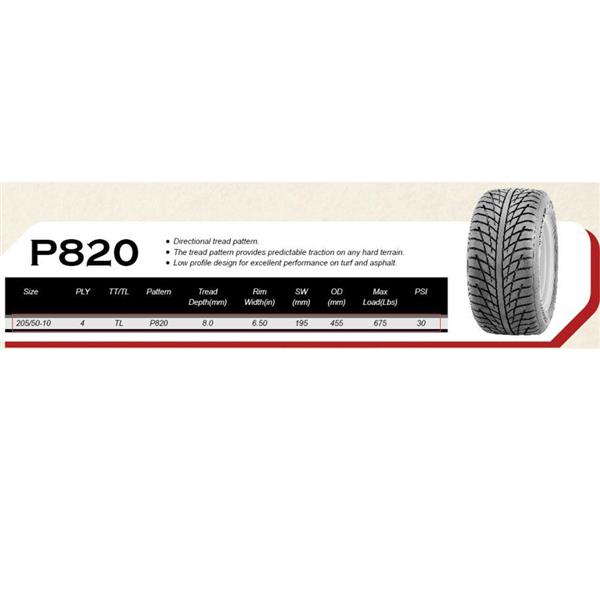 PSI:30 pair of 205/50-10 DOT GOLF CART TIRES Wheels 4 PLY P820