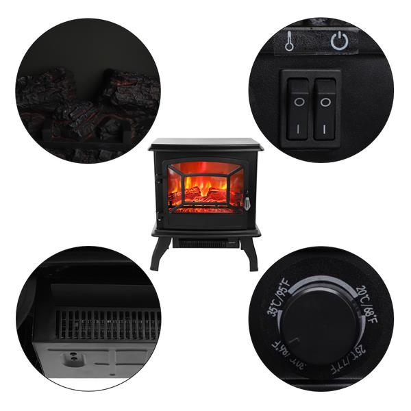 SF57B-17A00 17 inch 1400w Freestanding Fireplace Fake Wood/Single Color/Heating Wire/A Rocker Flame Switch Button/a Rocker Heating Switch Button/a Temperature Control Knob with NTC/Black