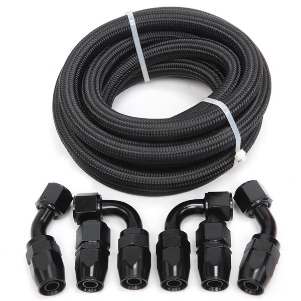 10AN 12-Foot Universal Black Fuel Hose   6 Black Connectors