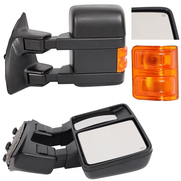 2pcs Yellow Smoked LED Electric Power Heated Towing Mirrors for 1999-2007 Ford F250 Black