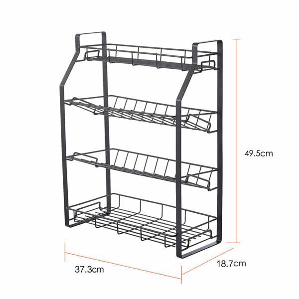 Black Four Tier Kitchen Seasoning Storage Rack Counter Organizer Spice Rack Shelf for Seasoning Jars,Spice Jars Sauce Bottles KJZWJ018-4HEI