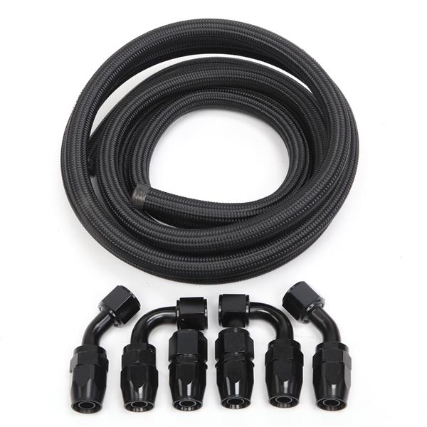 10AN 12-Foot Universal Black Fuel Hose   6 Black Connectors