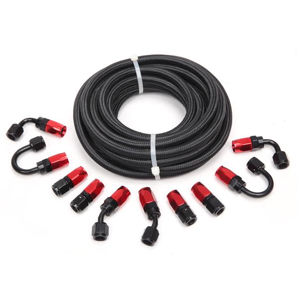 4AN 20-Foot Universal Black Fuel Pipe   10 Red and Black Connectors