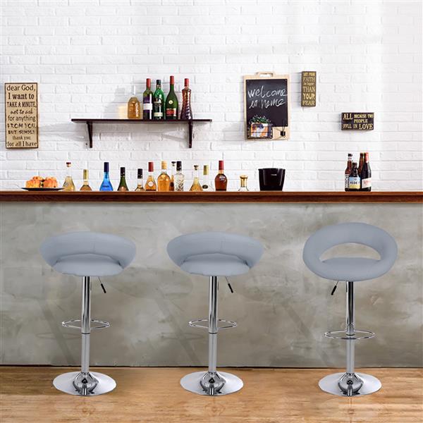 Bar Stools Set of 2 Faux Leatherr Bar Stools White Dinning Chairs,Bar Chairs With 360 Degree Swivel Adjustable Height（Grey）