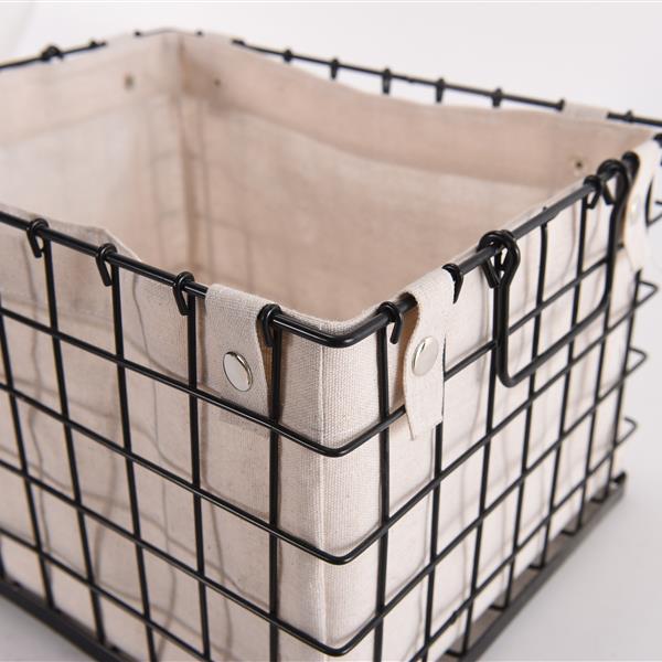 Decorative 3 Piece Canvas Lined Brushed Copper Wire Basket Set for Storage and Organization