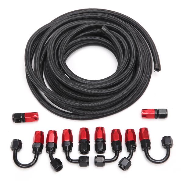 4AN 20-Foot Universal Black Fuel Pipe   10 Red and Black Connectors