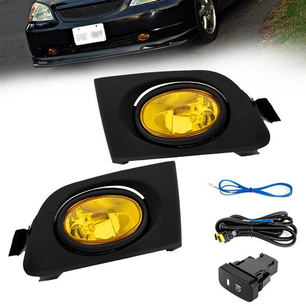 For 2001-2003 Honda Civic 2/4DR Yellow/Amber Lens Fog Lights Lamps w/ Switch