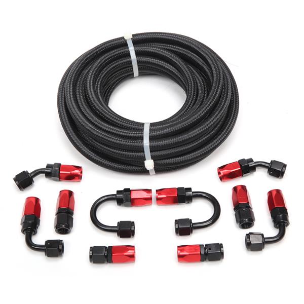 4AN 20-Foot Universal Black Fuel Pipe   10 Red and Black Connectors