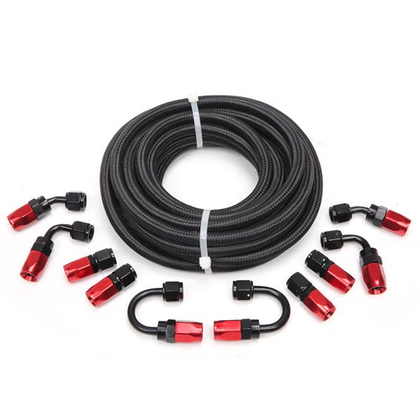 4AN 20-Foot Universal Black Fuel Pipe   10 Red and Black Connectors